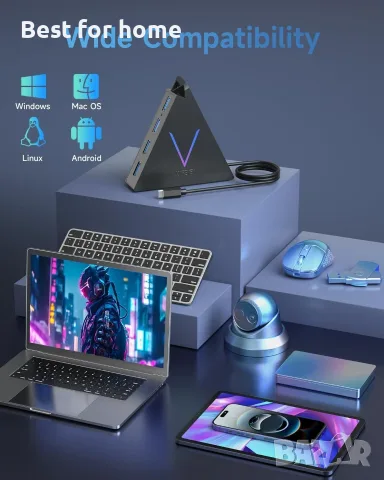 USB C хъб 4 порта JoyReken, USB C към USB хъб с удължен кабел 2 фута, адаптер тип C към USB , снимка 8 - Кабели и адаптери - 55884105