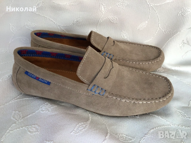 Мъжки мокасини Titto Bluni, естествен велур, размер 43, много леки, италиански, бежови, чисто нови, снимка 4 - Мокасини - 53849061