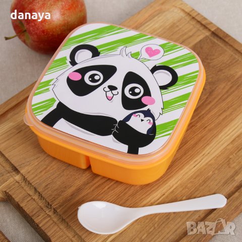 2401 Детска кутия за обяд с три отделения и лъжичка Панда/Коте, снимка 5 - Кутии за храна - 34074544