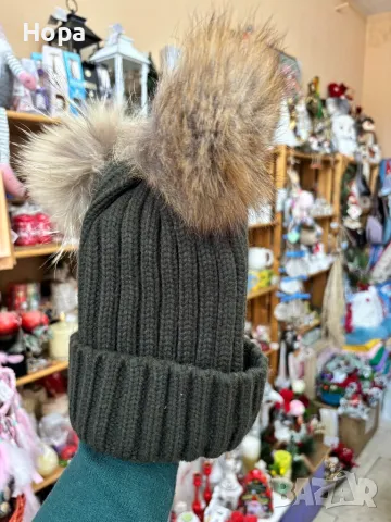 Шапка с два пуха естествен косъм , снимка 4 - Шапки - 35242870