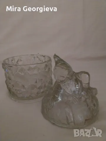 Стара стъклена захарница-бонбониера българска, снимка 6 - Други ценни предмети - 49922394