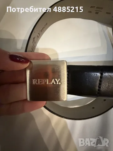 Черен колан Replay с метална квадратна катарама, снимка 2 - Колани - 55997205
