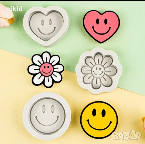 emoji smile еможи усмивка цвете маргаритка сърце лице силиконовмолд форма шоколад гипс сапун фондан , снимка 2 - Форми - 53263849