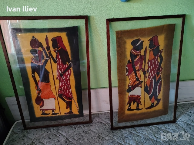 Африкански картини- батик техника, снимка 2 - Антикварни и старинни предмети - 53406262