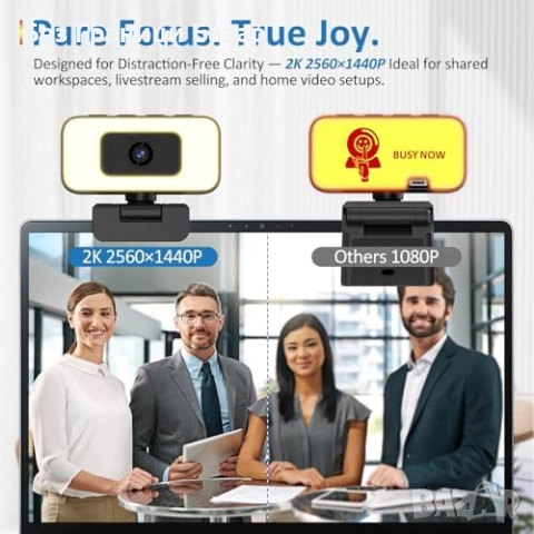 Нова USB уеб камера 2K 60fps с шумопотискане, зуум и LED осветление, снимка 2 - Други - 51771170