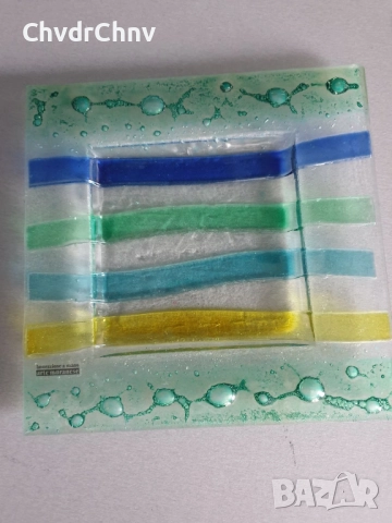 2бр Murano пепелници 17см-20см/стар италиански стъклен пепелник/квадратна чиния от Мурано стъкло, снимка 9 - Декорация за дома - 48069584