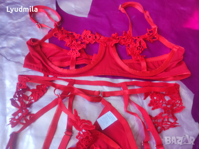 Дантелено бельо в страстно червено , снимка 4 - Подаръци за мъже - 36232103