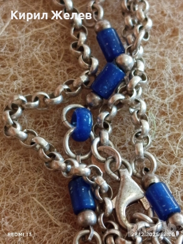 Винтидж сребърна огърлица с Лапис Лазули ювелирна изработка 52478, снимка 4 - Колиета, медальони, синджири - 52926378