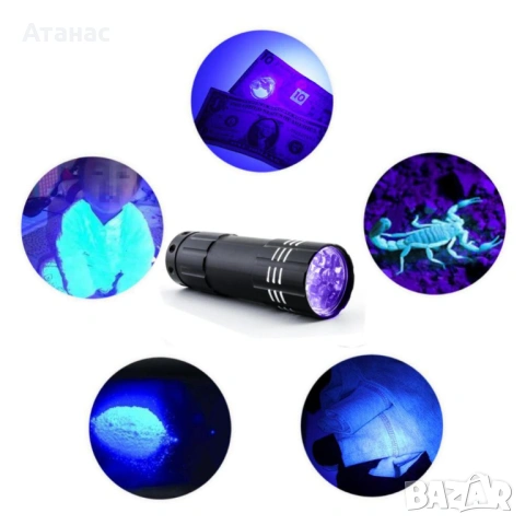 Ултравиолетово фенерче 9 LED, ув фенерче, uv фенерче, снимка 2 - Оборудване и аксесоари за оръжия - 53428320