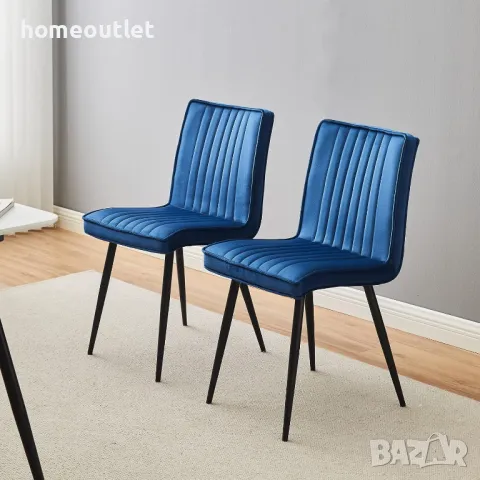 Трапезни столове с дамаска от кадифе в синьо, к-т от 2бр C-U-DC-B0320BU, снимка 2 - Столове - 49195682