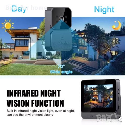 4.3" Безжичен, интелигентен видеозвънец с камера и 4.3" монитор, снимка 6 - Други - 51592170