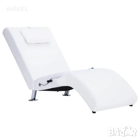 vidaXL Масажираща кушетка с възглавница, бяла, изкуствена кожа