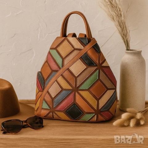 Стилна дамска раница с цветна мозайка, снимка 4 - Чанти - 51884570