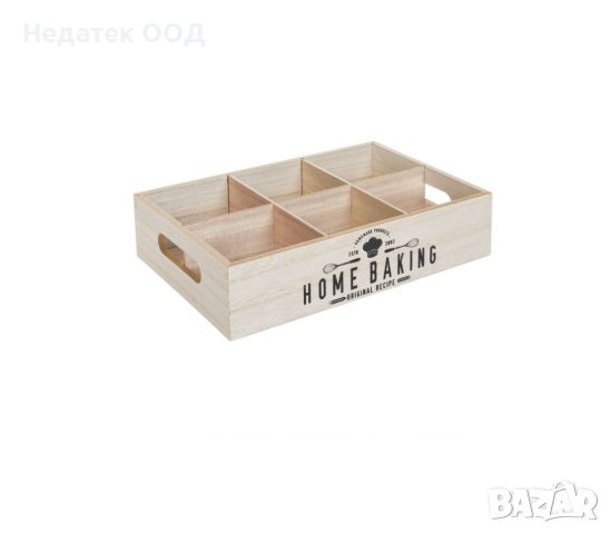  Дървена кутия, кухненски органайзер с 6 прегради, 26.5x18.5x6.5cm
