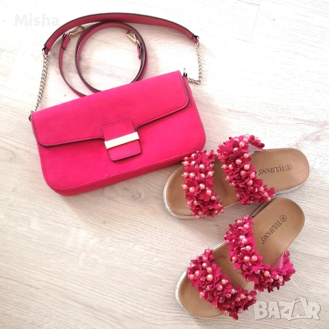 Красив комплект чанта H&M и Чехли 36 номер в цвят фуксия