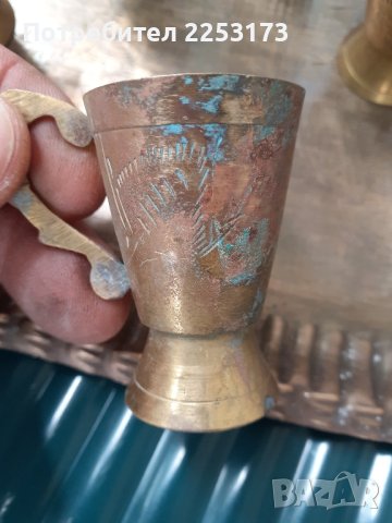 Поднос месинг с 6 чаши, снимка 2 - Декорация за дома - 41815067