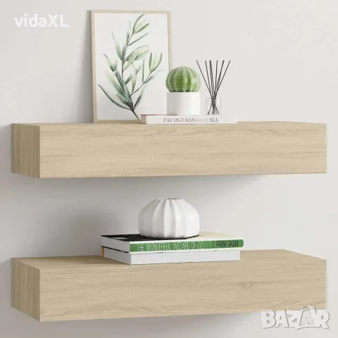 vidaXL Стенни рафтове с чекмеджета, 2 бр, дъб, 60x23,5x10 см, МДФ, снимка 2 - Етажерки - 56146907