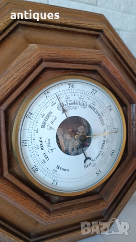 Стар немски барометър с дървена основа - хексагон, снимка 3 - Антикварни и старинни предмети - 53005748