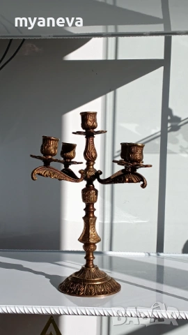 Бронзов, тежък, масивен, френски свещник с 5 гнезда . , снимка 5 - Антикварни и старинни предмети - 53816088