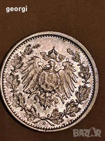 немска сребърна монета 1/2 mark 1915г., снимка 2 - Нумизматика и бонистика - 50493067