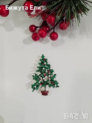 Брошка коледна - елха, снимка 4 - Обеци - 48227338