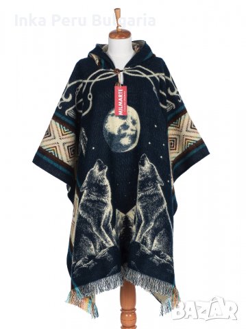 Автентичнo еквадорско унисекс вълнено пончо с вълци, различни цветове, снимка 3 - Пуловери - 35847418