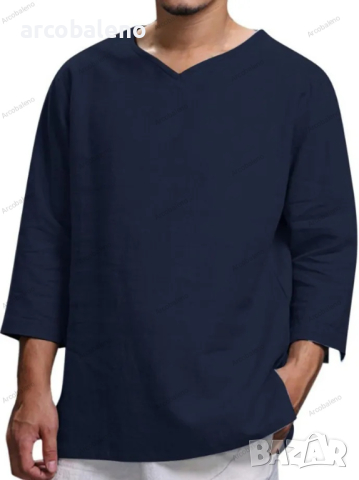 Ликвидация! Мъжка широка памучна ленена риза с V деколте и дълъг ръкав, 4цвята - Доставка 24 часа , снимка 5 - Ризи - 44838751