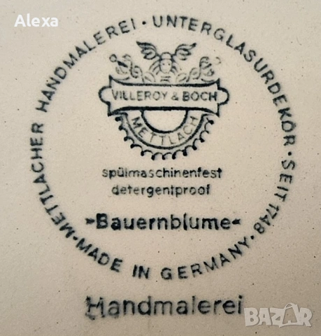Комплект 6 оригинални чинии Villeroy & Boch серия Bauernblume ръчно рисувани, снимка 2 - Антикварни и старинни предмети - 53729722
