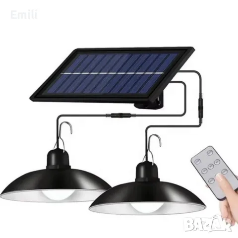 Двойни соларни LED висящи лампи с дистанционно управление - без разходи за електричество, снимка 4 - Соларни лампи - 56086377