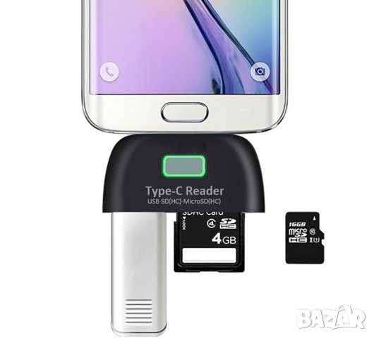 Преходник 4в1 от USB Type C към Micro USB, SD за мишка, клавиатура, флашка, OTG за смартфон, адаптер, снимка 5 - Друга електроника - 35715569