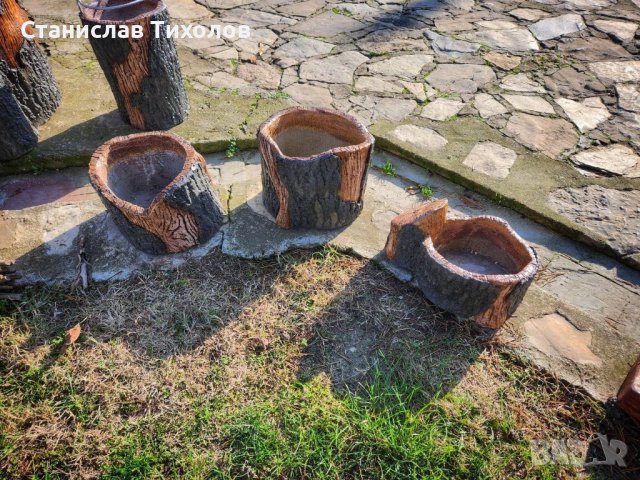 Градински кашпи саксии от щампован бетон имитиращи дърво, снимка 5 - Саксии и кашпи - 39477709