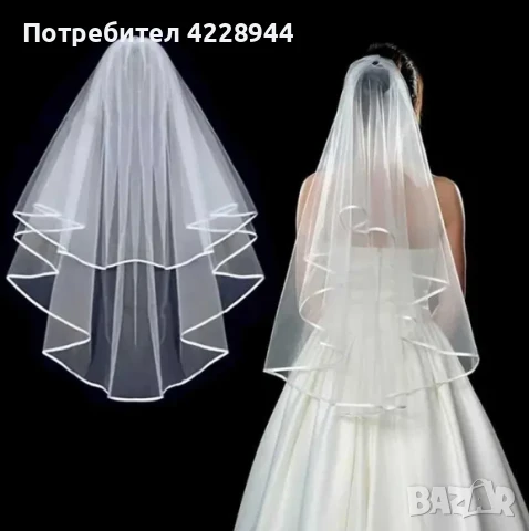 Чисто бял воал за сватба 60-80 см, асиметричен, сватбен булчински було, снимка 4 - Сватбени аксесоари - 50958531