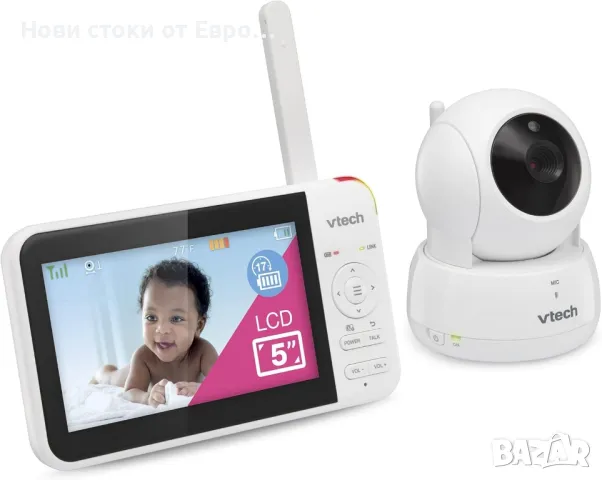 VTech VM924 5-инчов екранен дистанционен монитор с камера и аудио, до 31 часа батерия за аудио , снимка 3 - Бебефони - 49444678