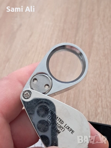 Бижутерска лупа 30x-21mm с LED осветление - Като нова, снимка 6 - Други - 53670290