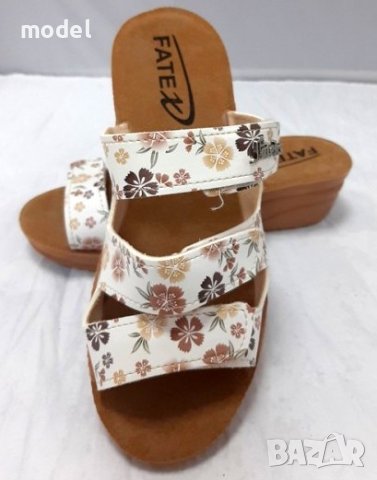 Дамски чехли, кожа, принт 02, снимка 1