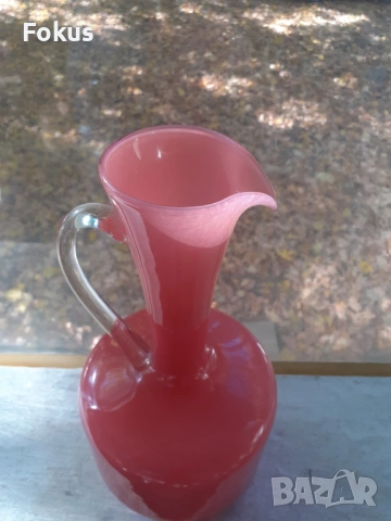 Невероятна голяма розова кана гарафа декантер Опалин, снимка 3 - Антикварни и старинни предмети - 53408565