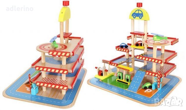Детски дървен паркинг, паркинг гараж, 3 нива, дървесина, аксесоари, снимка 6 - Коли, камиони, мотори, писти - 34311755