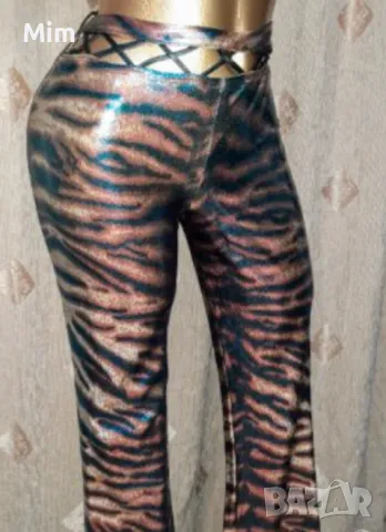 М/L Чарлстон/ панталон/ анимал принт от еко кожа с отблясък
