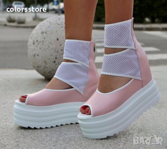 Летни боти на платформа - пудра кожа с бяло ходило - LB70, снимка 2 - Сандали - 41796196