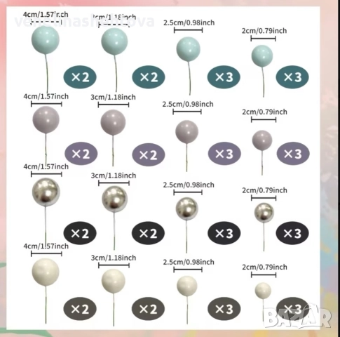 40 броя топчета топки на тел от стиропор за декорация на торта син лилав бял сребрист , снимка 4 - Други - 52701990