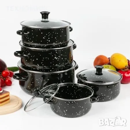 Комплект тенджери Pandeia DP-8357, Емайл, 5 броя, снимка 9 - Други стоки за дома - 49403427