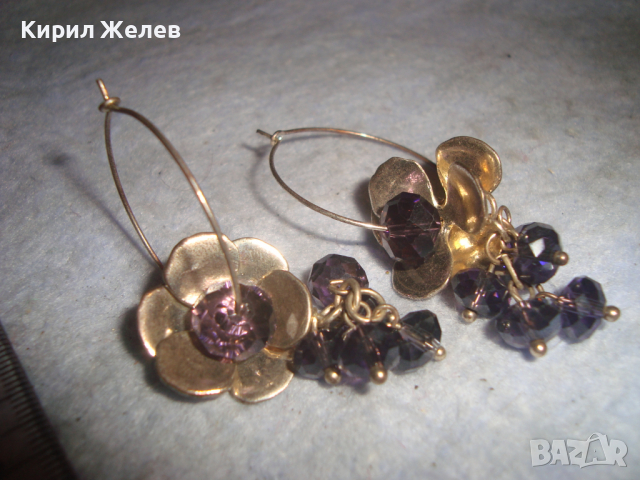 КРАСИВИ НЕЖНИ ФЛОРАЛНИ с ФАСЕТИРАНИ КРИСТАЛИ АМЕТИСТ ОБЕЦИ 16278, снимка 4 - Обеци - 36477993