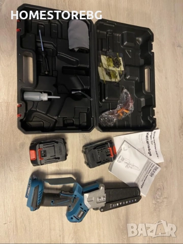 !!! ПРОМОЦИЯ !!! Мини верижен трион с две батерии, аксесоари и куфар за съхранение.