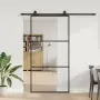 vidaXL Плъзгаща се врата с механизъм черна 102x205 см ESG стъкло, снимка 2
