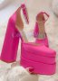Сандали на ток цикламен сатен, снимка 3