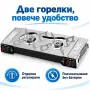 Двоен преносим газов котлон за къмпинг с 2 горелки, пиезозапалване и отделно регулиране на пламъка, снимка 3