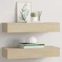 vidaXL Стенни рафтове с чекмеджета, 2 бр, дъб, 60x23,5x10 см, МДФ, снимка 2
