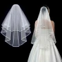 Чисто бял воал за сватба 60-80 см, асиметричен, сватбен булчински було, снимка 4