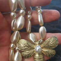 Стар перлен гердан-колие с пеперуда, снимка 1 - Колиета, медальони, синджири - 41939414