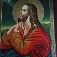 Икона Исус Христос 300х205мм дърво темпера сертификат Огнян Механджиев, снимка 3 - Икони - 39456053